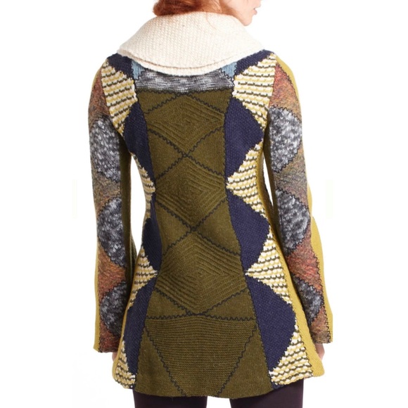 Anthropologie Motif Harlequin Patchwork Sweater Jacket - Picture 2 of 16